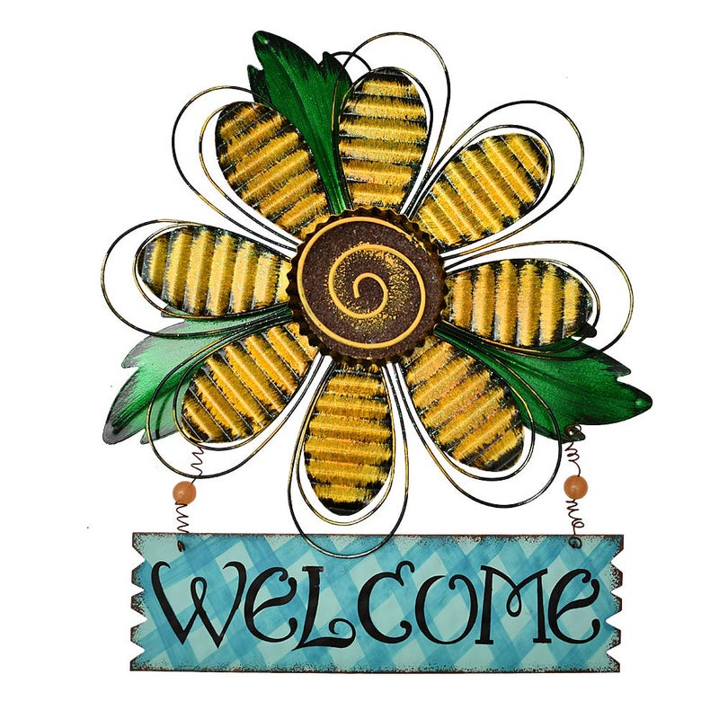 Attraction Design Welcome Sign for Front Door Decor Hanging Sign, Metal Flower Welcome Door Sign Wall Art Decor Hanging for Indoor Outdoor Patio Garden Yard Sign Porch Decoration 15.75X12.75In (B) - Image 1